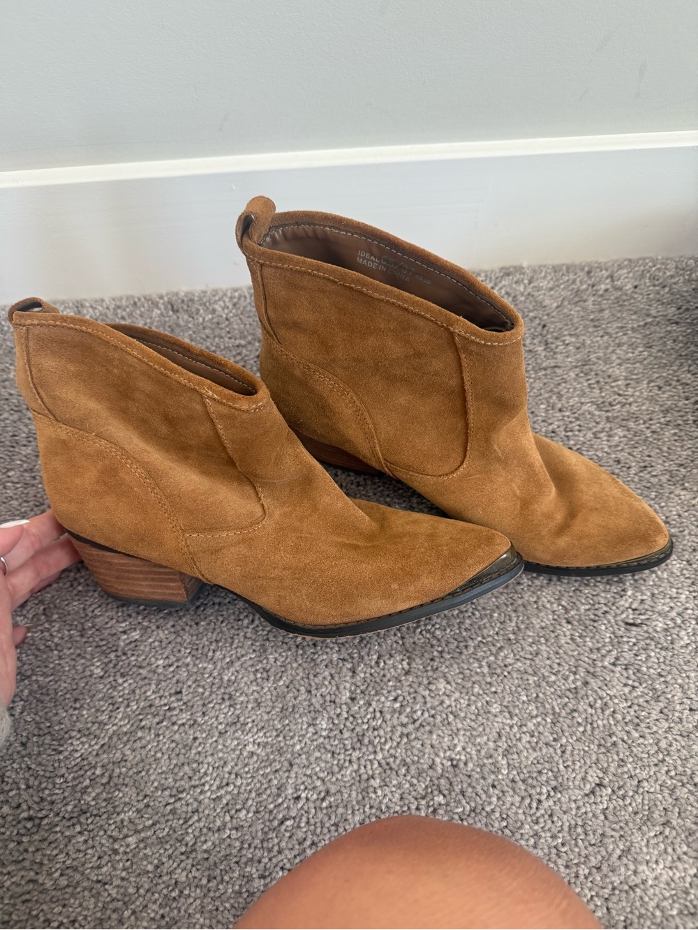 Chinese Laundry Suede Ankle Booties in Cognac Tan